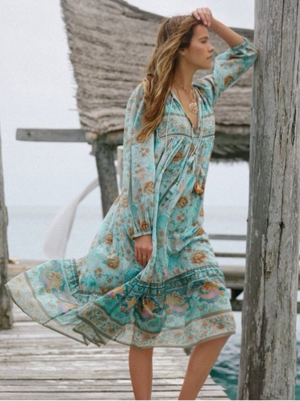 🔮SPELL & THE GYPSY COLLECTIVE SEASHELL MERMAID BOHO DRESS - SEAFOAM